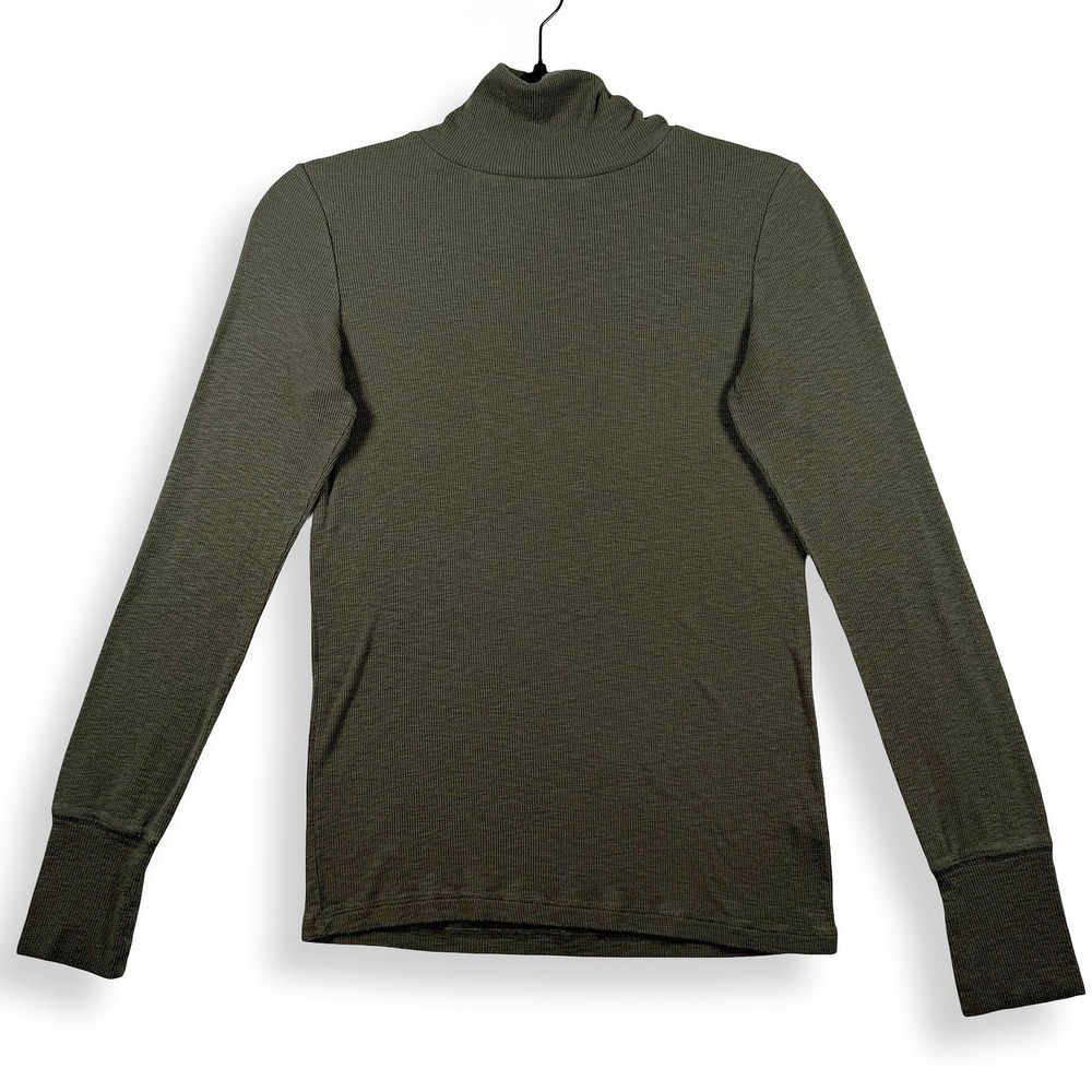 Aerie Womens Minimalist Olive Green Ribbed Turtleneck Long Sleeve Top Layering S
